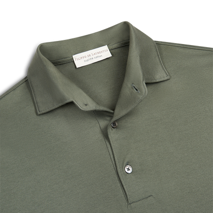 Olive Supima Cotton Jersey Long Sleeve Polo