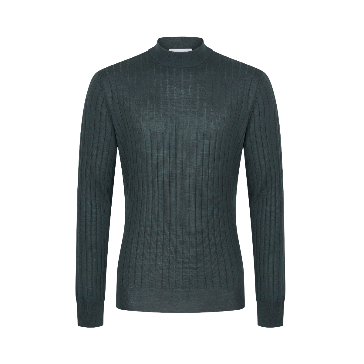 Dark Green Merino Wool Mock Neck Sweater