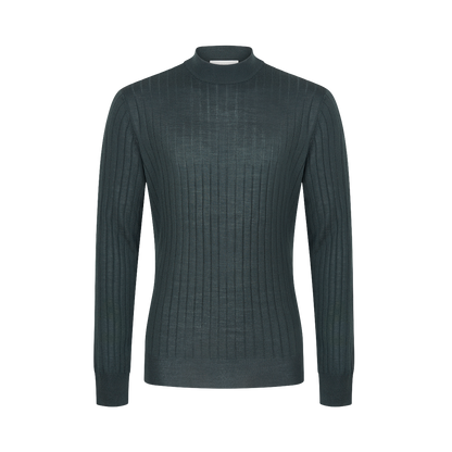Dark Green Merino Wool Mock Neck Sweater