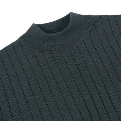 Dark Green Merino Wool Mock Neck Sweater