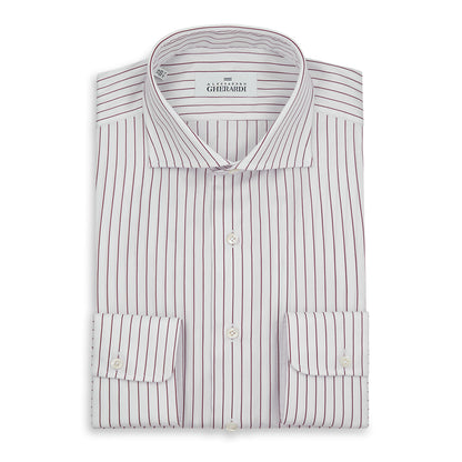 Burgundy Stripe 100% Cotton Single Cuff Shirt