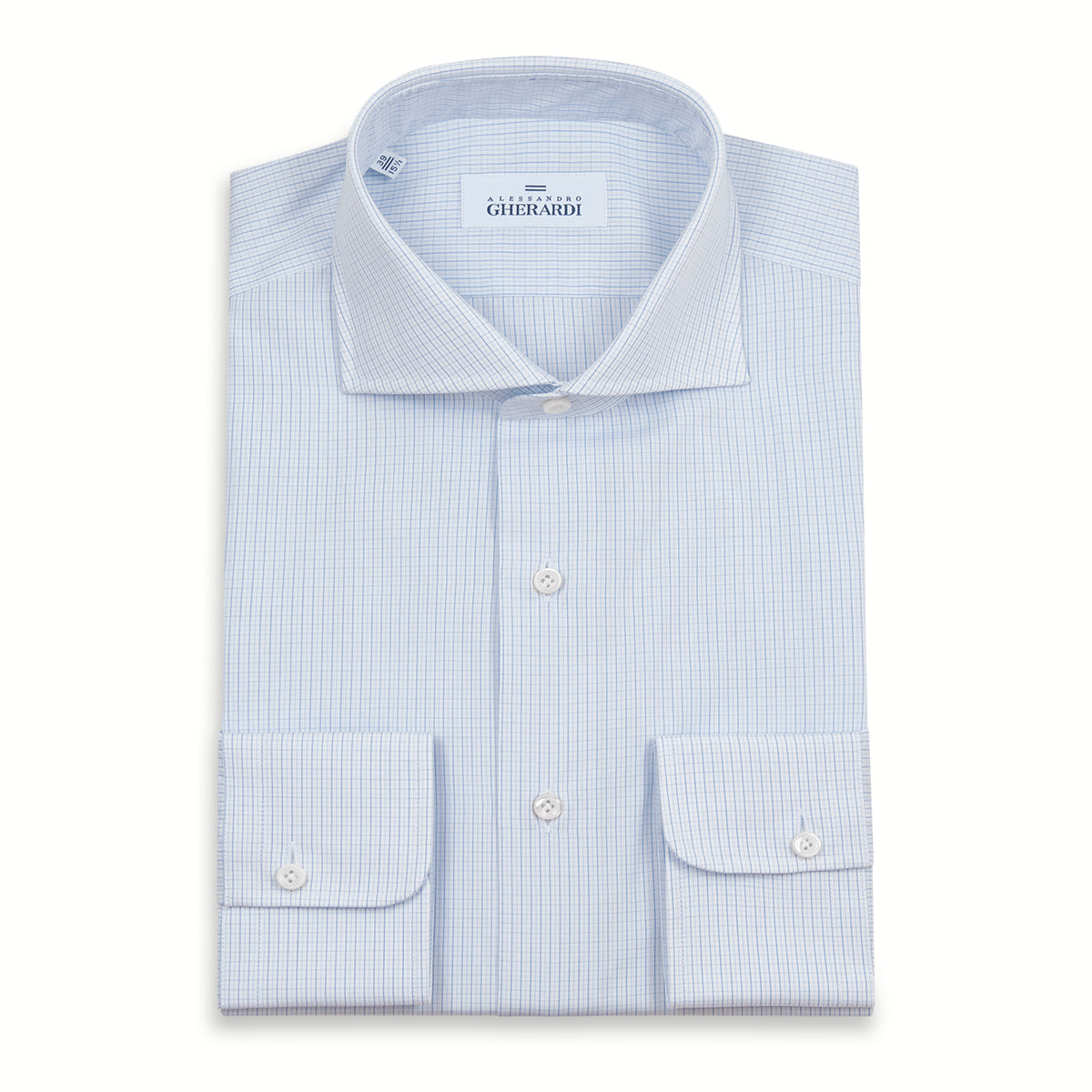 Blue Check 100% Cotton Single Cuff Shirt