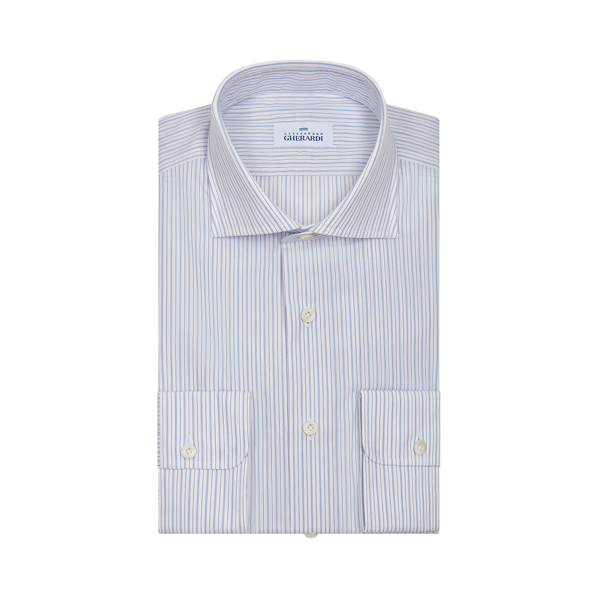 Blue Ticking Multi Stripe Cotton Single Cuff Shirt