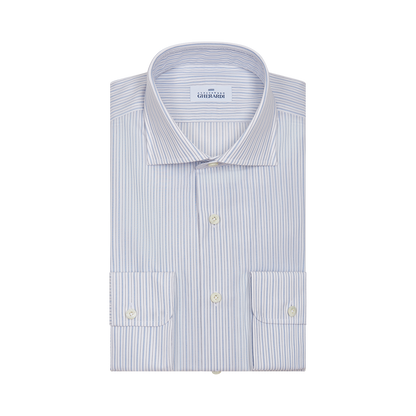 Blue Ticking Multi Stripe Cotton Single Cuff Shirt