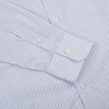 Blue Ticking Multi Stripe Cotton Single Cuff Shirt