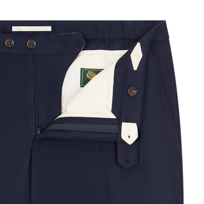 Navy Blue Loro Piana Wool Flannel Elasticated Waist Trousers