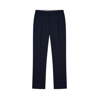 Blue Wool Stretch Pleated Trouser