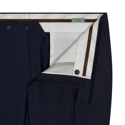 Blue Wool Stretch Pleated Trouser