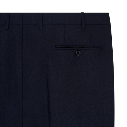 Blue Wool Stretch Pleated Trouser
