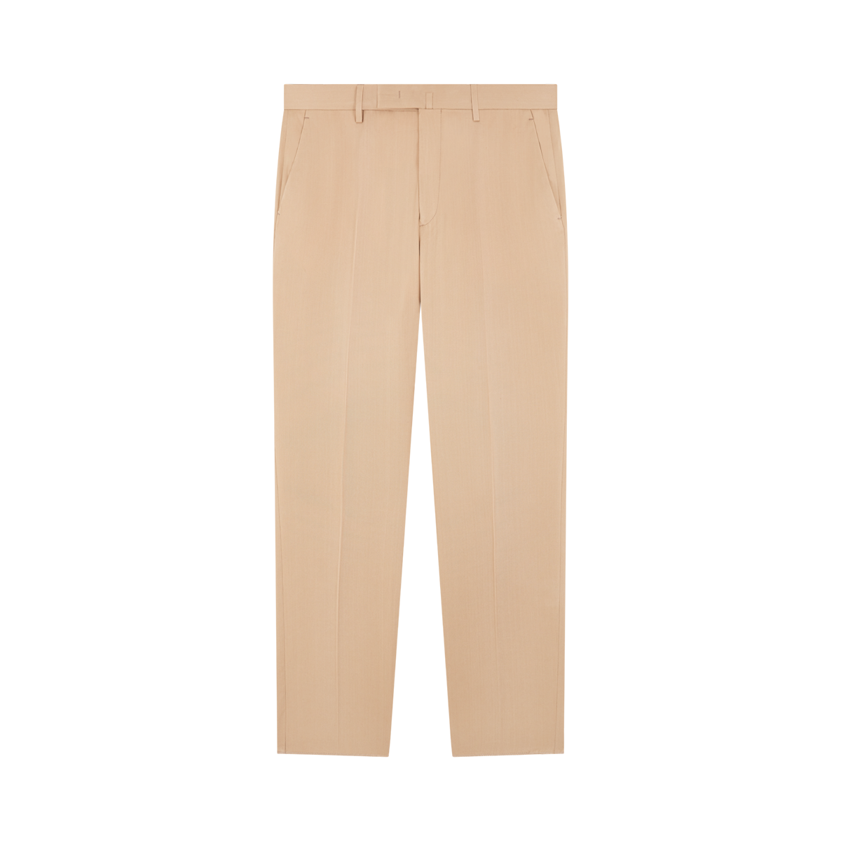The Germano Beige Soft Touch Tencel Formal Trouser features a straight-leg fit, subtle front crease, belt loops, side pockets, and front zipper with hook closure. Neatly pressed and photographed against a plain white background. , available at Richard Gelding Mayfair