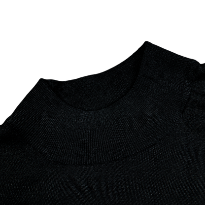 Black 140s Wool Mock Neck Sweater