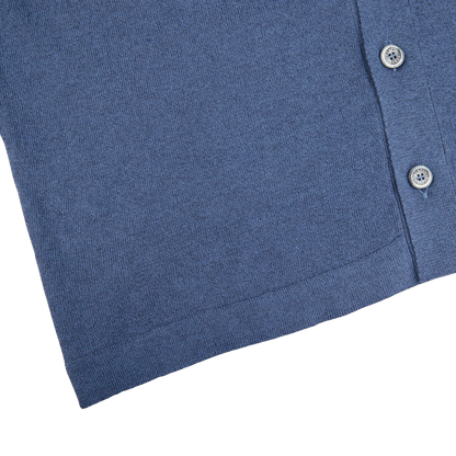 Fedeli Dark Blue Cotton Linen Bowling Shirt Edge