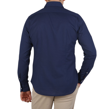 Fedeli Dark Blue Cotton Stretch Beach Shirt Back