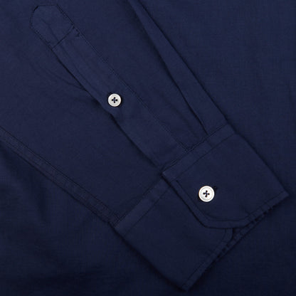 Fedeli Dark Blue Cotton Stretch Beach Shirt Cuff