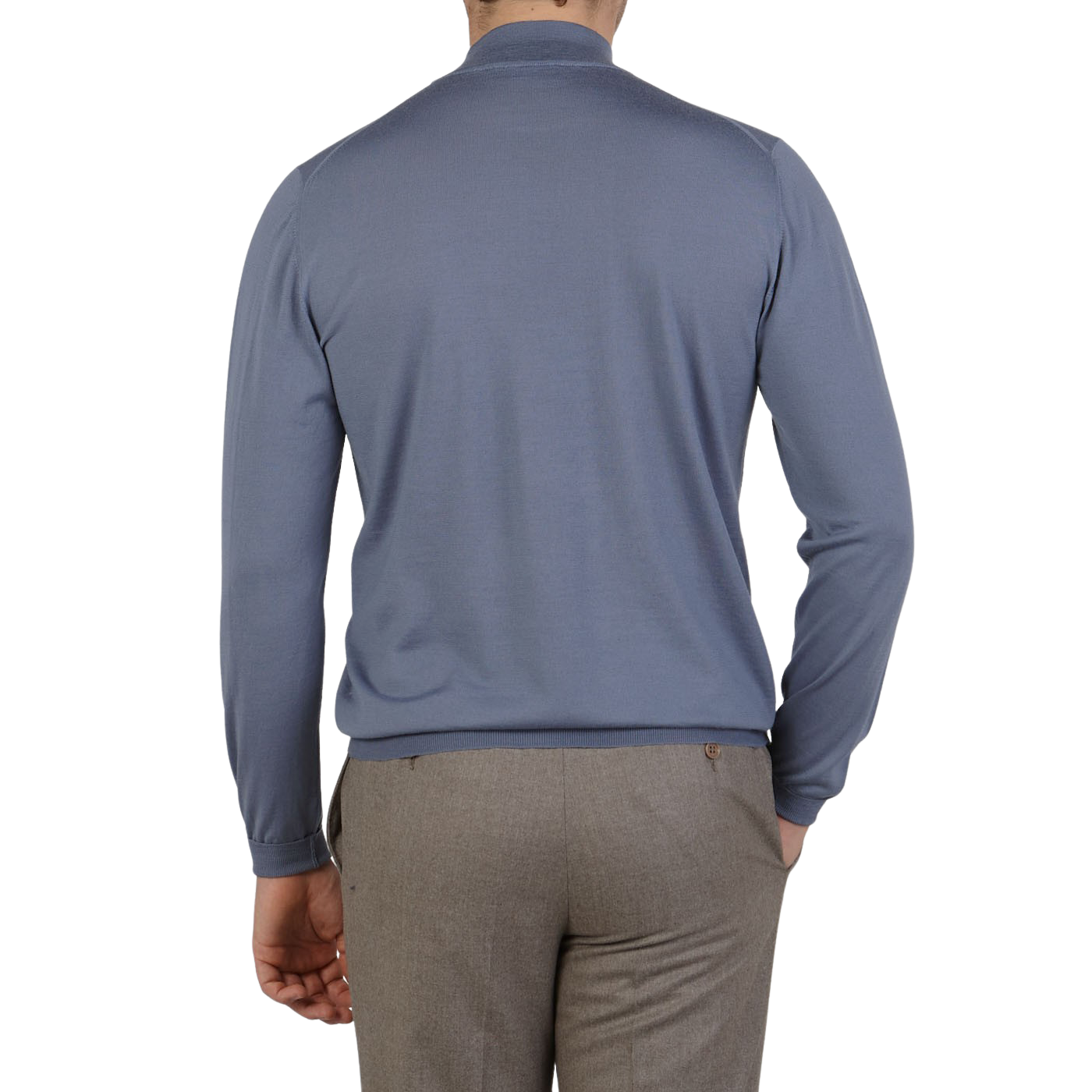 Fedeli Light Blue 140s Wool Mockneck Sweater Back