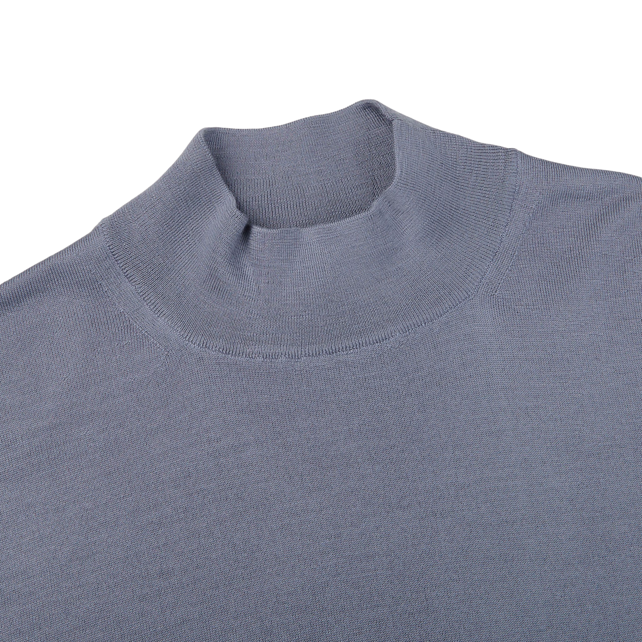 Fedeli Light Blue 140s Wool Mockneck Sweater Collar