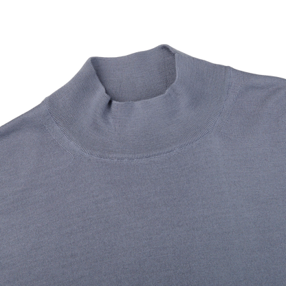 Fedeli Light Blue 140s Wool Mockneck Sweater Collar