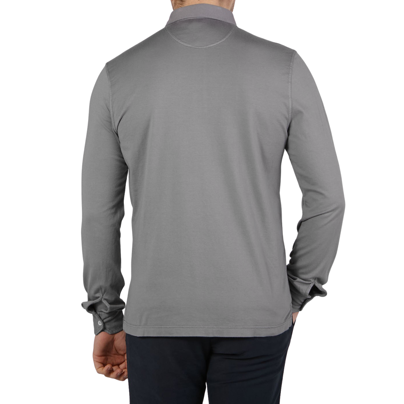 Fedeli Light Grey Organic Cotton Polo Shirt Back1