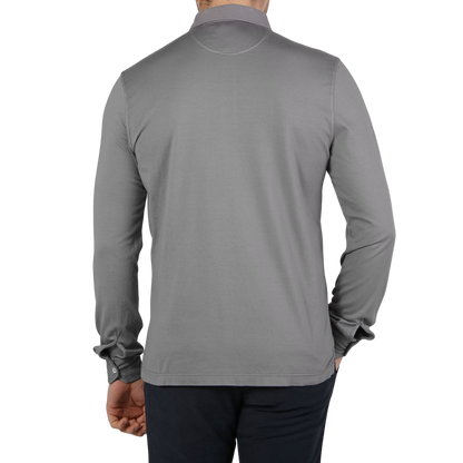 Fedeli Light Grey Organic Cotton Polo Shirt Back1