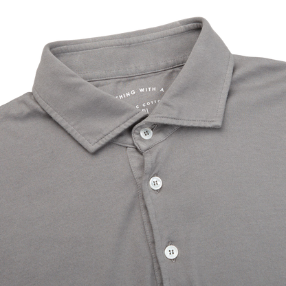 Fedeli Light Grey Organic Cotton Polo Shirt Collar