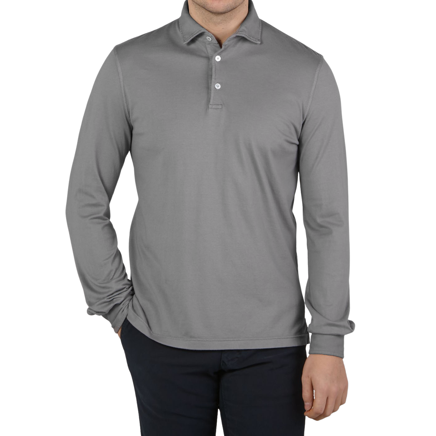 Fedeli Light Grey Organic Cotton Polo Shirt Front1