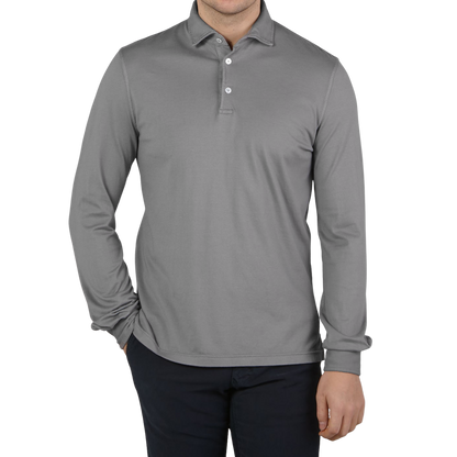 Fedeli Light Grey Organic Cotton Polo Shirt Front1