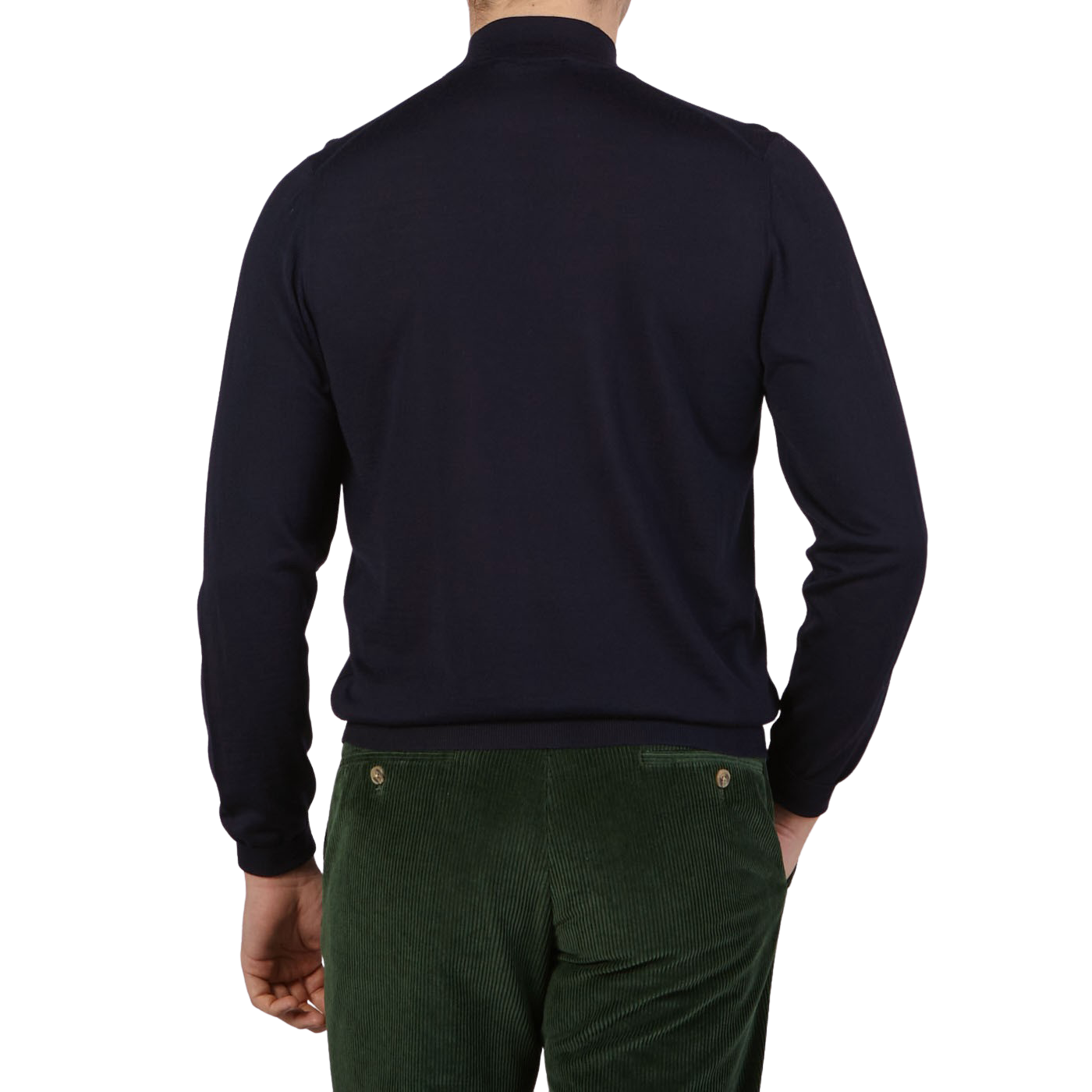 Navy 140s Wool Mock Neck Sweater