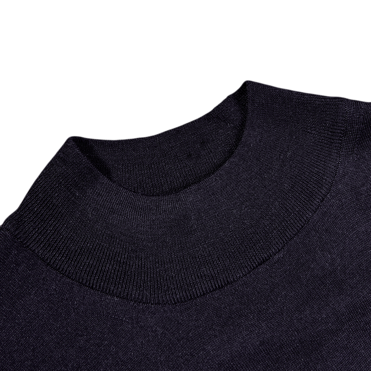 Navy 140s Wool Mock Neck Sweater