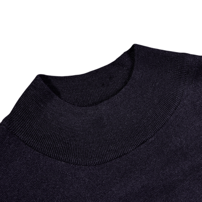 Navy 140s Wool Mock Neck Sweater
