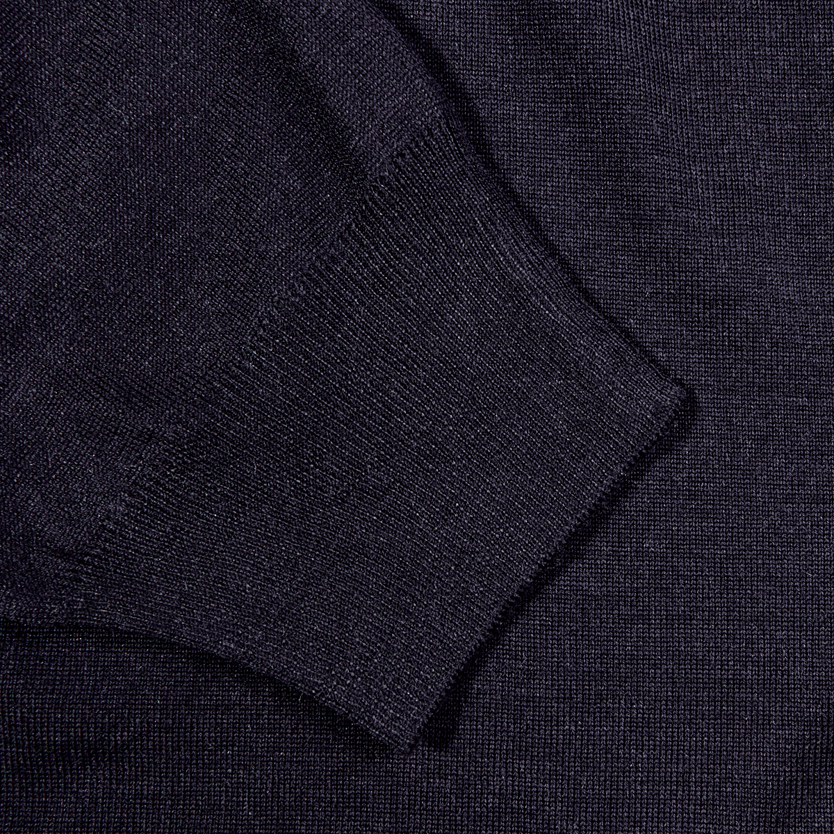 Navy 140s Wool Mock Neck Sweater