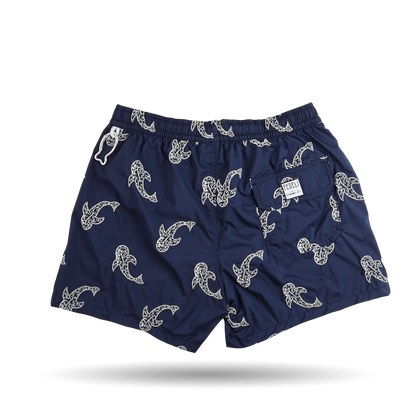 Fedeli Navy Embroidered Whales Swimwear Back