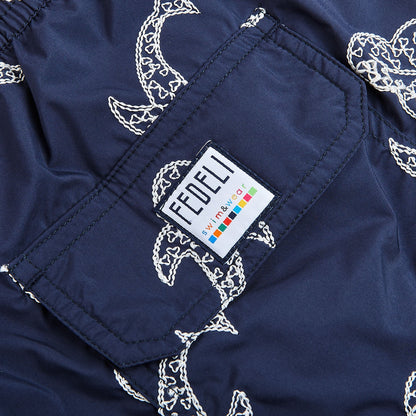 Fedeli Navy Embroidered Whales Swimwear Pocket