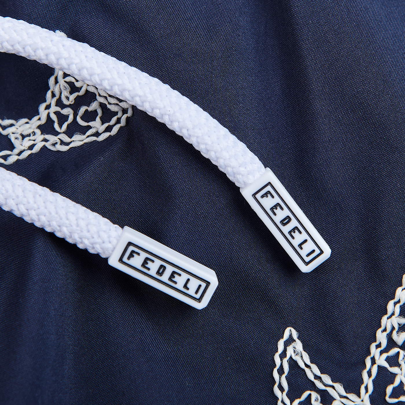 Fedeli Navy Embroidered Whales Swimwear Ribbon