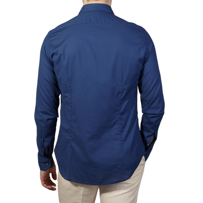 Fedeli Navy Stretch Cotton Beach Shirt Back