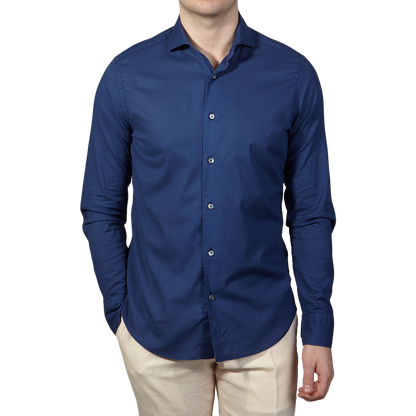 Fedeli Navy Stretch Cotton Beach Shirt Front