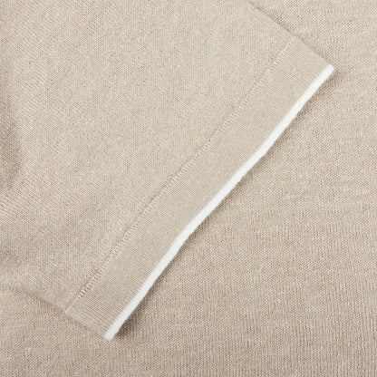 Fedeli Sand Beige Cotton Linen Bowling Shirt Cuff