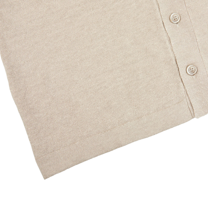 Fedeli Sand Beige Cotton Linen Bowling Shirt Edge