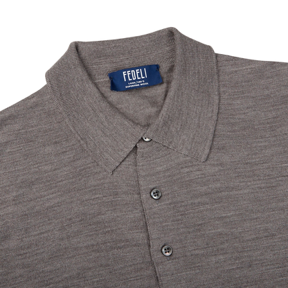 Fedeli Taupe Grey Super 140s Wool Polo Shirt Collar