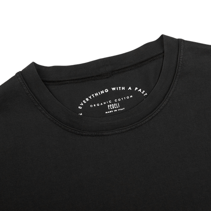 Fedeli Washed Black Organic Cotton Jersey T-Shirt Collar