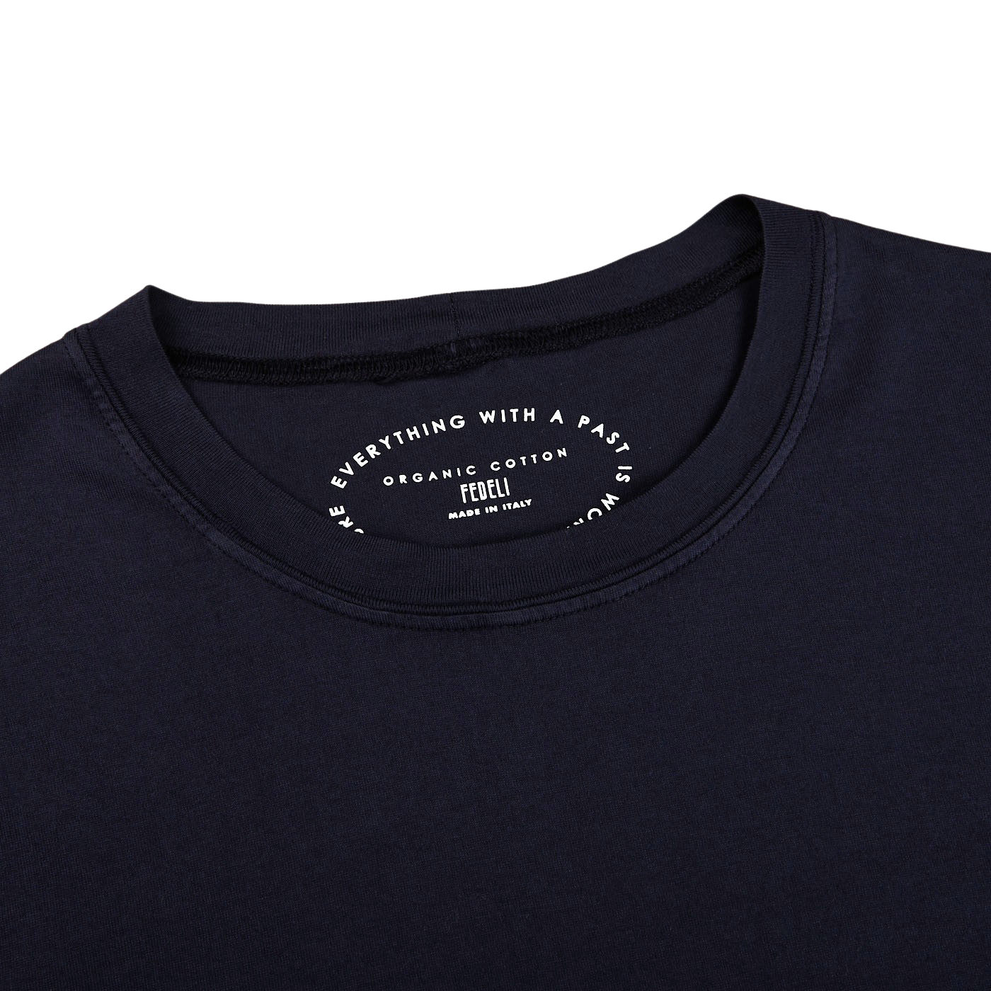 Fedeli Washed Blue Organic Cotton Jersey T-Shirt Collar
