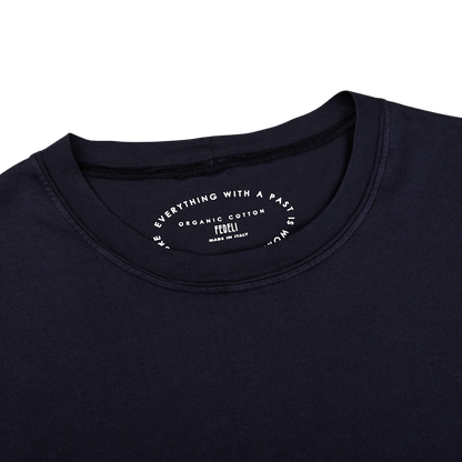 Fedeli Washed Blue Organic Cotton Jersey T-Shirt Collar