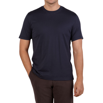 Fedeli Washed Blue Organic Cotton Jersey T-Shirt Front