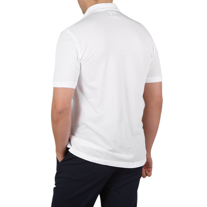 Fedeli Washed White Light Cotton Pique Polo Shirt Back
