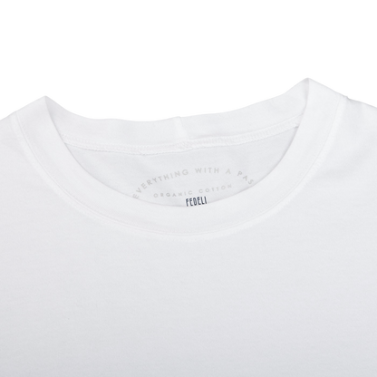 Fedeli Washed White Organic Cotton Jersey T-Shirt Collar