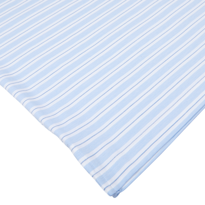 Blue multi striped cotton jersey polo shirt by Fedeli on a light background.