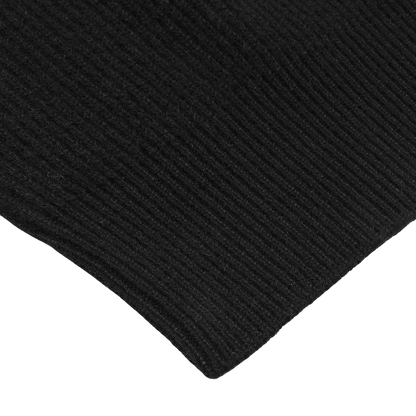Close-up of a textured black fabric with a ribbed pattern, reminiscent of the Filippo de Laurentiis Black Cashmere Rib Knit Cardigan, displayed against a white background.