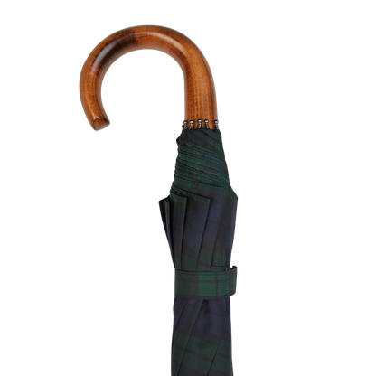 A Black Watch Telescopic Maple Handle Umbrella by Fox Umbrellas.
