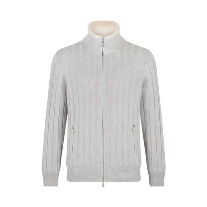 Grey Faux Fur Lined Knitted Jacket