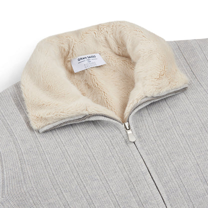 Grey Faux Fur Lined Knitted Jacket