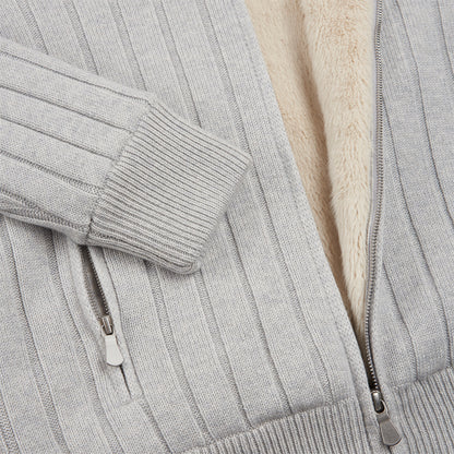 Grey Faux Fur Lined Knitted Jacket